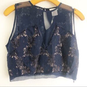 Foxiedox  Blue Lace round neck keyhole on back crop sleeveless top size M